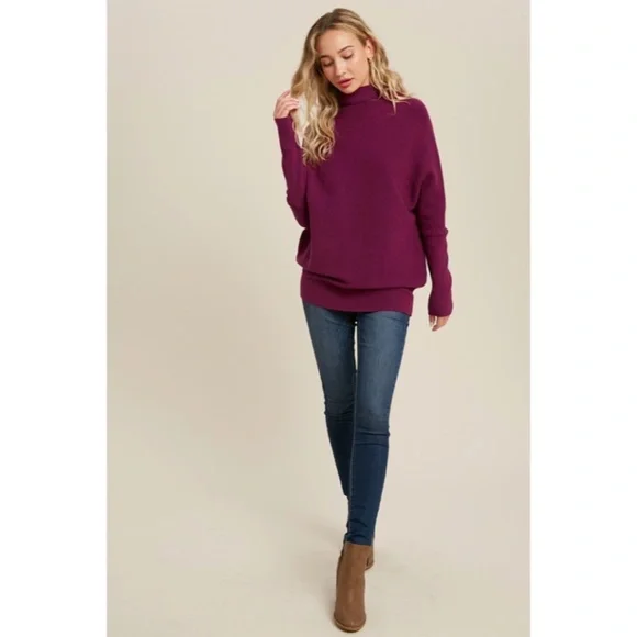 SOLD OUT Plum Slouch Neck Dolman Knit Pullover Sweater - Picture 3 of 3